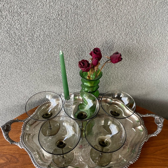 5 smoked glass champagne coupe, mid century barware, champagne glasses, MCM Gift - Picture 8 of 12